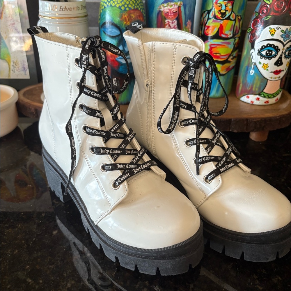 Juicy Couture Glossy White Combat Boots